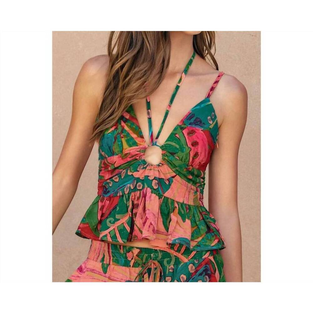 NEW DRESS FORUM drawing dream ruched keyhole halter top in calypso coral